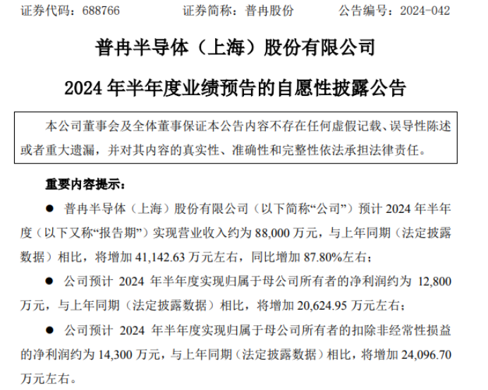 普冉股份2024年上半年预计净利128亿 公司积极推进新产品顺利量产落地(图1)